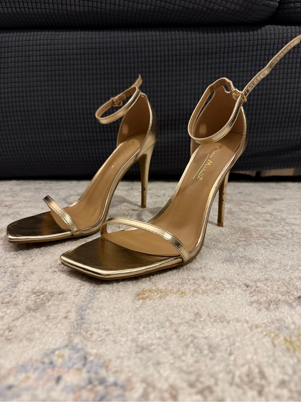 Anne Michelle Gold Ankle-Strap Stiletto Sandals - Women's